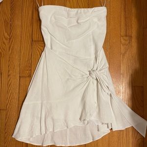 White Tie Mini Strapless Ruffle Dress